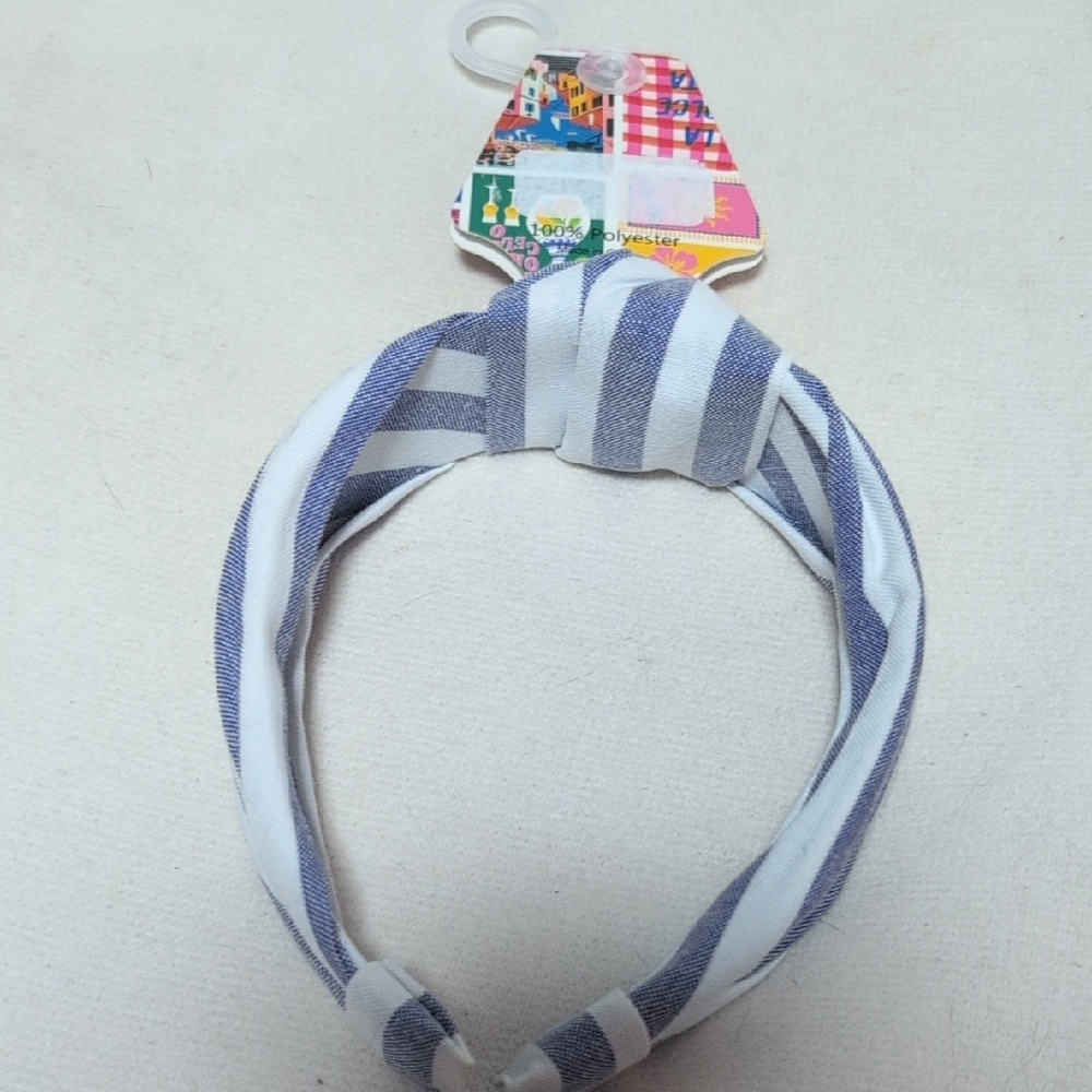 Piper K Blue & White Striped Chambray Hairband - Picture 5 of 6